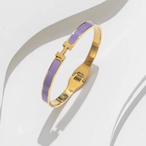 18K Gold Purple Enameled Oil Drip Minimalist Letter H Inspired Bracelet No Fade